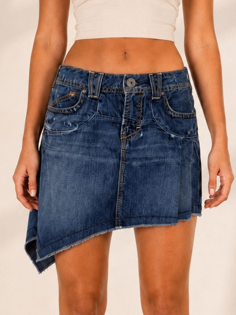 Y2K YANUK Mirage Asymmetrical Denim Mini Skirt Raw Hem Made in USA Size 6